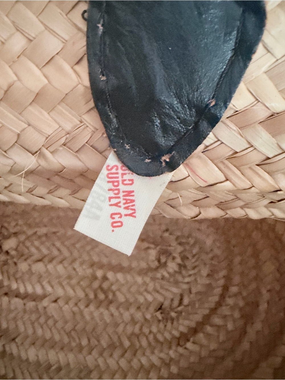 Woven Straw Tote Bag with Black Handles - Picture 9 of 10